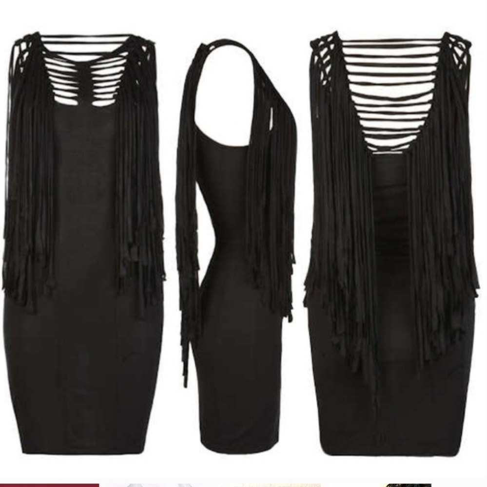 All Saints Black Fringe Mini Dress